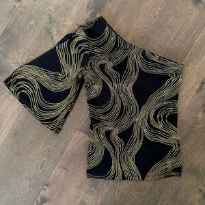 Cache Black One-Shoulder Blouse with Gold Detailing